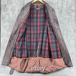 Vintage Coat Mens Large Wool Liner Leather Sawtooth Trench Western Belted Brown