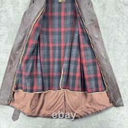 Vintage Coat Mens Large Wool Liner Leather Sawtooth Trench Western Belted Brown
