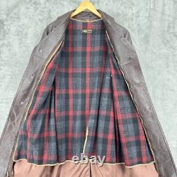 Vintage Coat Mens Large Wool Liner Leather Sawtooth Trench Western Belted Brown