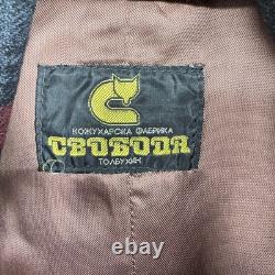 Vintage Coat Mens Large Wool Liner Leather Sawtooth Trench Western Belted Brown