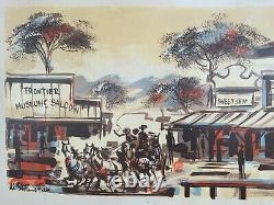 Vintage Cowboy Western Saloon California Oil Painting Listed Artist Stefano Falk