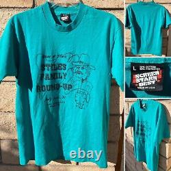 Vintage Cowboy Western T Shirt Stiles Family Round Up Echo Basin Ranch 1990s L