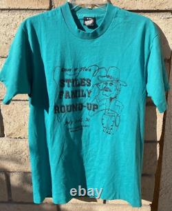 Vintage Cowboy Western T Shirt Stiles Family Round Up Echo Basin Ranch 1990s L