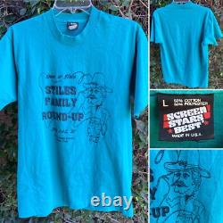 Vintage Cowboy Western T Shirt Stiles Family Round Up Echo Basin Ranch 1990s L
