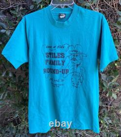 Vintage Cowboy Western T Shirt Stiles Family Round Up Echo Basin Ranch 1990s L