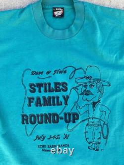 Vintage Cowboy Western T Shirt Stiles Family Round Up Echo Basin Ranch 1990s L