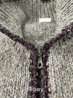 Vintage Cowichan Style Handmade Ecuador Wool Zip Up Shawl Knit Sweater Dolphin