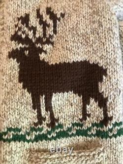 Vintage Cowichan Sweater Lined Jacket Hand Knit Alaska USA Made Elk and Pines