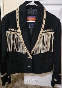 Vintage Cripple Creak black suede westerns woman's jacket with fringe. Size XL