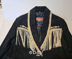 Vintage Cripple Creak black suede westerns woman's jacket with fringe. Size XL