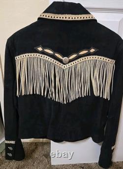 Vintage Cripple Creak black suede westerns woman's jacket with fringe. Size XL