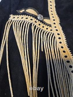 Vintage Cripple Creak black suede westerns woman's jacket with fringe. Size XL