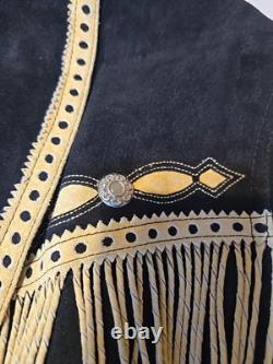 Vintage Cripple Creak black suede westerns woman's jacket with fringe. Size XL