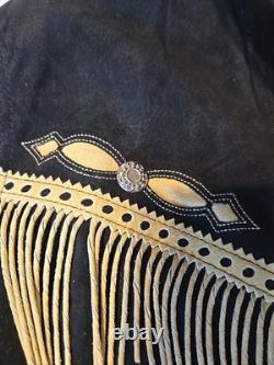 Vintage Cripple Creak black suede westerns woman's jacket with fringe. Size XL