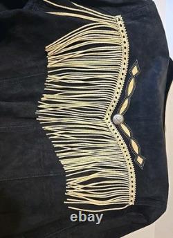 Vintage Cripple Creak black suede westerns woman's jacket with fringe. Size XL