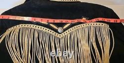 Vintage Cripple Creak black suede westerns woman's jacket with fringe. Size XL