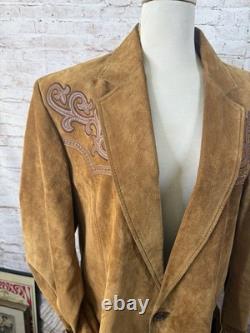 Vintage Cripple Creek Brown Suede Embroidered Jacket Western Cowboy Cowgirl L