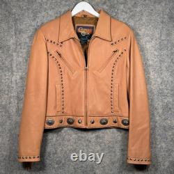Vintage Cripple Creek Leather Jacket Womens Size L Beautiful Fringe Stud Western