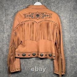 Vintage Cripple Creek Leather Jacket Womens Size L Beautiful Fringe Stud Western