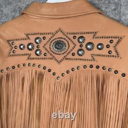 Vintage Cripple Creek Leather Jacket Womens Size L Beautiful Fringe Stud Western