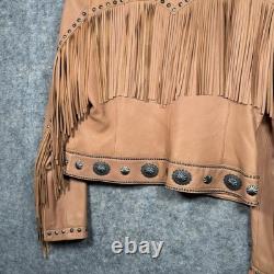 Vintage Cripple Creek Leather Jacket Womens Size L Beautiful Fringe Stud Western
