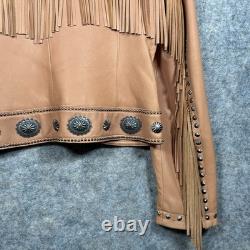 Vintage Cripple Creek Leather Jacket Womens Size L Beautiful Fringe Stud Western
