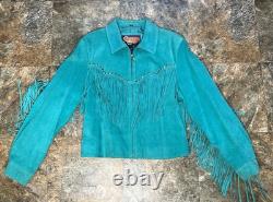 Vintage Cripple Creek Turquoise Leather Fringe Jacket Western Women's Size Large