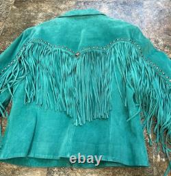 Vintage Cripple Creek Turquoise Leather Fringe Jacket Western Women's Size Large