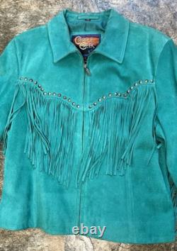 Vintage Cripple Creek Turquoise Leather Fringe Jacket Western Women's Size Large
