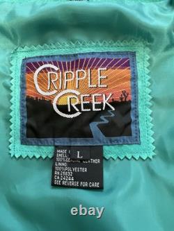 Vintage Cripple Creek Turquoise Leather Fringe Jacket Western Women's Size Large