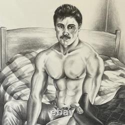 Vintage D. W. Flynn Cowboy on Bed Lithograph Graphite No. 137/500 USA 1970s Gay