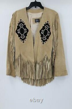 Vintage DD co women's L western suede leather fringe jacket cowboy cowgirl tan