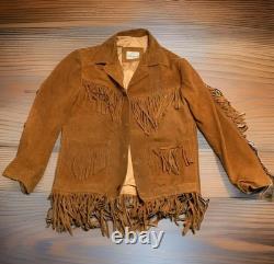 Vintage De La Garza 1960's Leather Fringe Jacket Western Heavy Suede XL Size 46