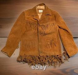 Vintage De La Garza 1960's Leather Fringe Jacket Western Heavy Suede XL Size 46