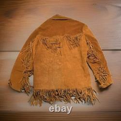Vintage De La Garza 1960's Leather Fringe Jacket Western Heavy Suede XL Size 46