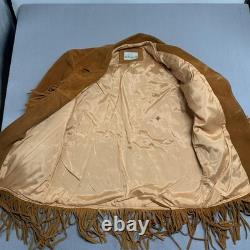 Vintage De La Garza 1960's Leather Fringe Jacket Western Heavy Suede XL Size 46