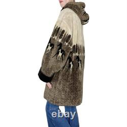 Vintage Denali Brown & Black Fleece Horse Western Revisable Long Hooded Jacket