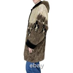 Vintage Denali Brown & Black Fleece Horse Western Revisable Long Hooded Jacket