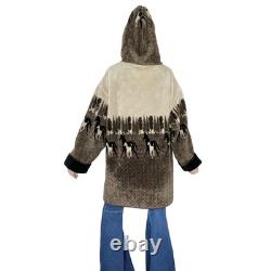 Vintage Denali Brown & Black Fleece Horse Western Revisable Long Hooded Jacket