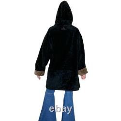 Vintage Denali Brown & Black Fleece Horse Western Revisable Long Hooded Jacket