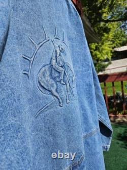 Vintage Denim 3D Embossed Duster The End of the Trail Western Native American