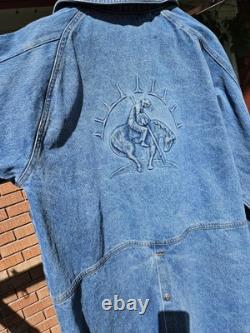 Vintage Denim Embossed, Duster, Western, Aztec, Jean Jacket