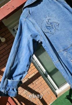 Vintage Denim Embossed, Duster, Western, Aztec, Jean Jacket