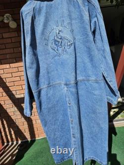 Vintage Denim Embossed, Duster, Western, Aztec, Jean Jacket