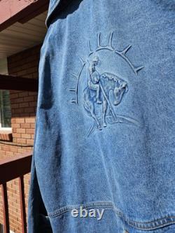 Vintage Denim Embossed, Duster, Western, Aztec, Jean Jacket