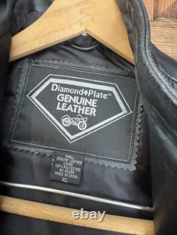Vintage Diamond Plate genuine leather motorcycle/western fringe jacket