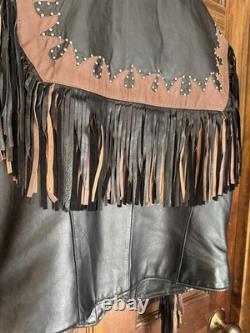 Vintage Diamond Plate genuine leather motorcycle/western fringe jacket