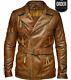 Vintage Double Breasted Leather Jacket, Sheepskin, Military, Men Leather Coat