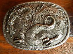 Vintage Dragon Large Mans Custom Cast Sterling Silver Western Belt Buckle