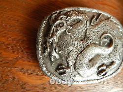 Vintage Dragon Large Mans Custom Cast Sterling Silver Western Belt Buckle